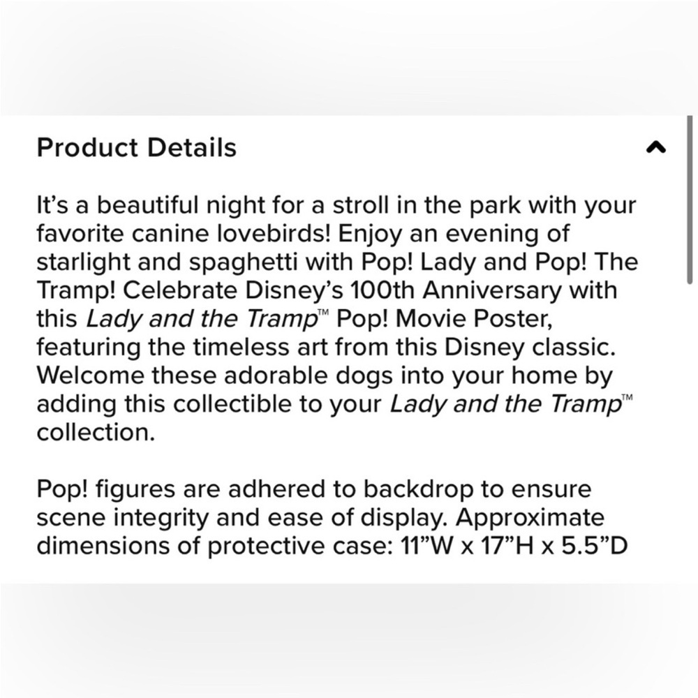 Funko Pop! Movie Poster Edition Disney's "Lady and the Tramp” 100th Anniversary - Picture 7 of 14